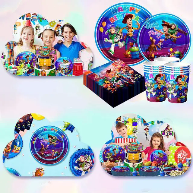 Alt view image 5 of 7 - Toy Story Birthday Party Supplies,167pcs Toy Story Party Decorations and Toys Story Party Tableware Set-Toy Story Balloons Cake Toppers Table Cloth Plates Cups Napkins etc Toy Story Party Supplies