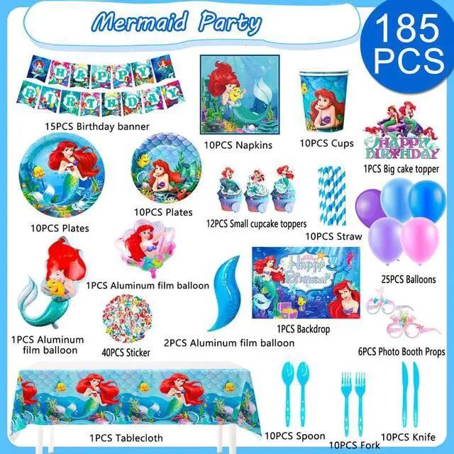Alt view image 2 of 7 - Mermaid Princess Party Decoration Background Balloon Banner Tableware Plates Set