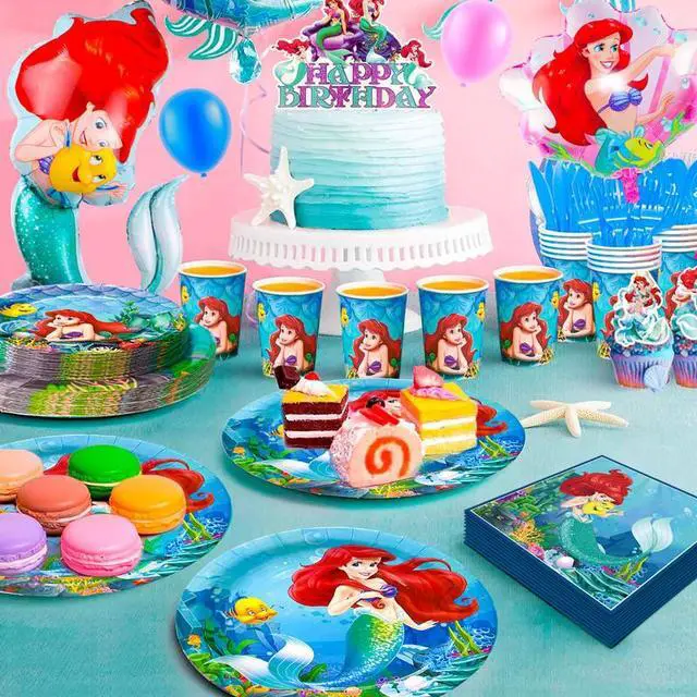 Alt view image 3 of 7 - Mermaid Princess Party Decoration Background Balloon Banner Tableware Plates Set
