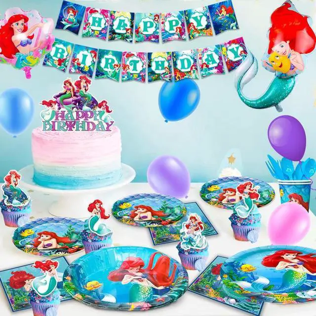 Alt view image 4 of 7 - Mermaid Princess Party Decoration Background Balloon Banner Tableware Plates Set