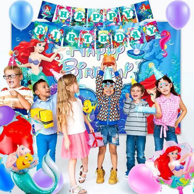 Alt view image 6 of 7 - Mermaid Princess Party Decoration Background Balloon Banner Tableware Plates Set