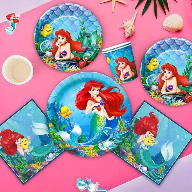 Alt view image 5 of 7 - Mermaid Princess Party Decoration Background Balloon Banner Tableware Plates Set