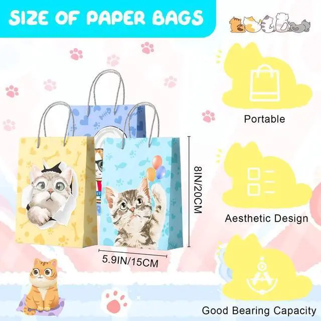Alt view image 3 of 7 - Cat Party Favors, 72pcs Kitty Party Favors Set Including Cat Goodie Bags Ears Headband Stickers Keychains Slap Bracelets etc Cat Themed Party Favors for Cat Birthday Party Decorations Supplies