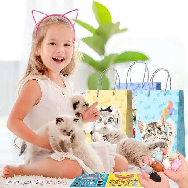 Alt view image 6 of 7 - Cat Party Favors, 72pcs Kitty Party Favors Set Including Cat Goodie Bags Ears Headband Stickers Keychains Slap Bracelets etc Cat Themed Party Favors for Cat Birthday Party Decorations Supplies
