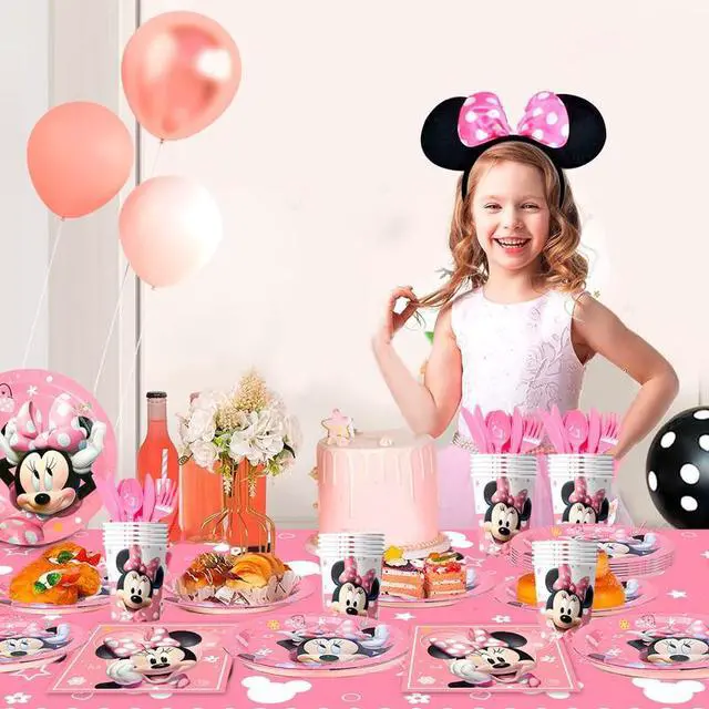 Alt view image 4 of 7 - 113 Pcs Minnie Mouse Party Decorations Tableware Set Plates Cups Tablecloth