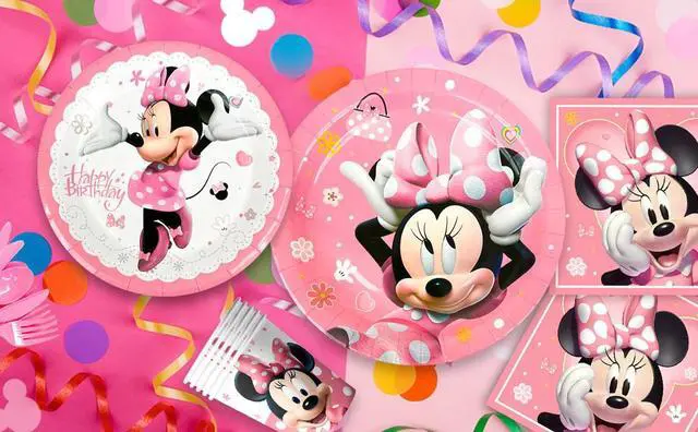 Alt view image 7 of 7 - 113 Pcs Minnie Mouse Party Decorations Tableware Set Plates Cups Tablecloth