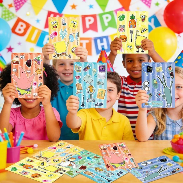 Alt view image 5 of 7 - 24pcs Spongebob Stickers, Spongebob Party Supplies with 8 Designs Characters for Spongebob Decoration Supplies, Make Your Own Spongebob Stickers for Kids Spongebob Birthday Decorations Favor