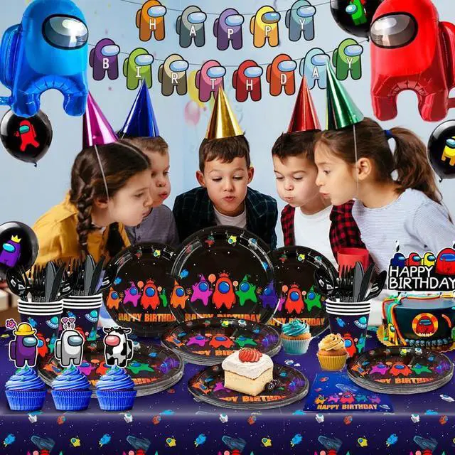 Alt view image 3 of 7 - Among Us Birthday Decorations, 174-Piece Among Us Birthday Decoration & Tableware Set - Among Us Party Decoration Banner, Balloons, Plates, Cups, Tablecloths, etc. Among Us Birthday Party Supplies