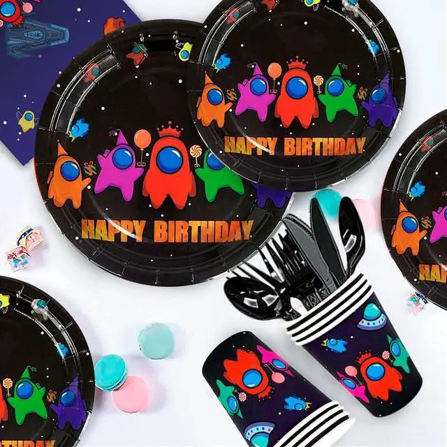Alt view image 4 of 7 - Among Us Birthday Decorations, 174-Piece Among Us Birthday Decoration & Tableware Set - Among Us Party Decoration Banner, Balloons, Plates, Cups, Tablecloths, etc. Among Us Birthday Party Supplies