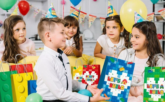 Alt view image 7 of 7 - Building Block Party Favor Bags,24 Pcs Building Block Gift Bags Set - Building Block Party Bags,Building Block Party Present Bags & Bricks Theme Paper Bag for Building Block Birthday Party Decorations