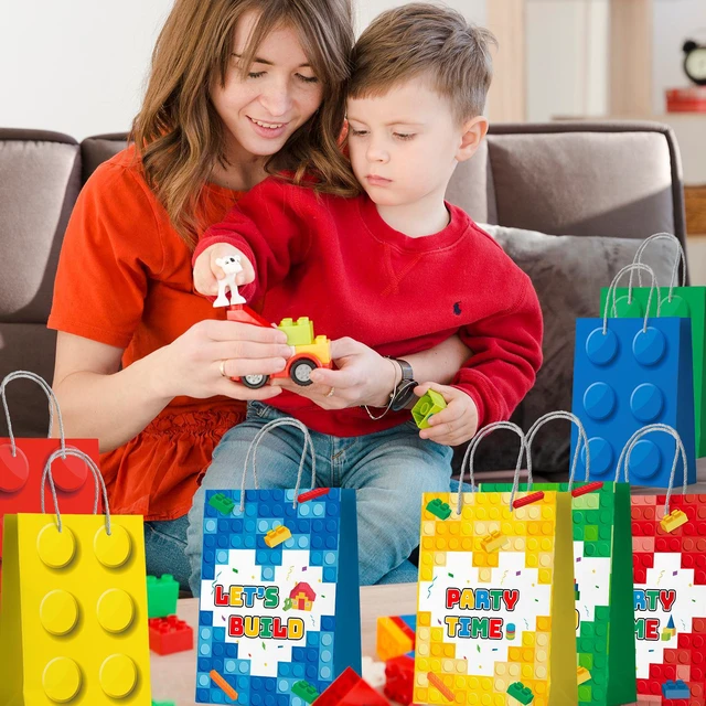 Alt view image 3 of 7 - Building Block Party Favor Bags,24 Pcs Building Block Gift Bags Set - Building Block Party Bags,Building Block Party Present Bags & Bricks Theme Paper Bag for Building Block Birthday Party Decorations