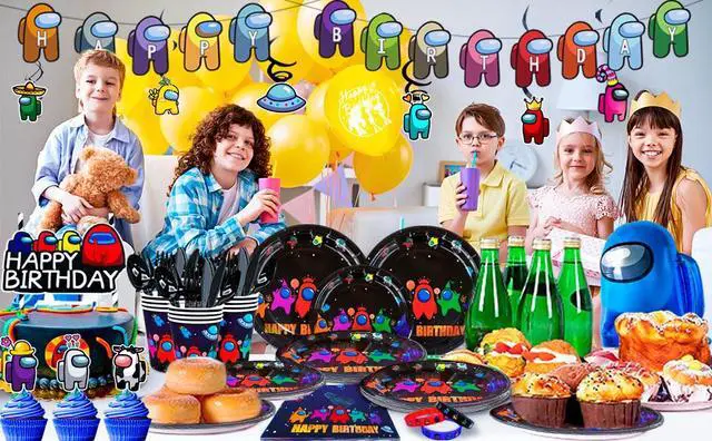 Alt view image 7 of 7 - Among Us Birthday Decorations, 174-Piece Among Us Birthday Decoration & Tableware Set - Among Us Party Decoration Banner, Balloons, Plates, Cups, Tablecloths, etc. Among Us Birthday Party Supplies