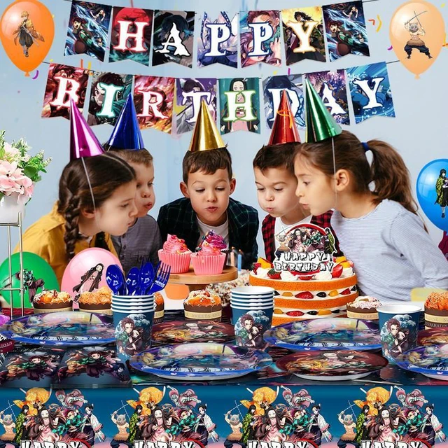 Alt view image 3 of 7 - Demon Slayer Birthday Decorations,112pcs Demon Slayer Party Decorations&Tableware Set- Demon Slayer Birthday Banner Balloons Cake Topper Backdrop Plates Cups Tablecloth etc Demon Slayer Party Supplies