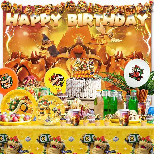 Alt view image 3 of 7 - Bowser King Koopa Party Supplies,112pcs Bowser King Koopa Party Decorations & Bowser Tableware set - Bowser King Koopa Plates Banner Cake Toppers Tablecloth etc Birthday Party Supplies for Kids