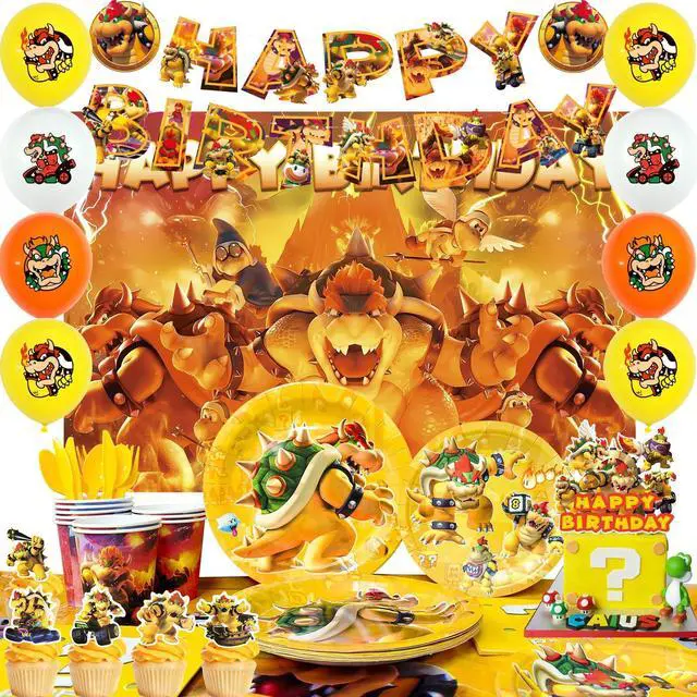 Main image of Bowser King Koopa Party Supplies,112pcs Bowser King Koopa Party Decorations & Bowser Tableware set - Bowser King Koopa Plates Banner Cake Toppers Tablecloth etc Birthday Party Supplies for Kids