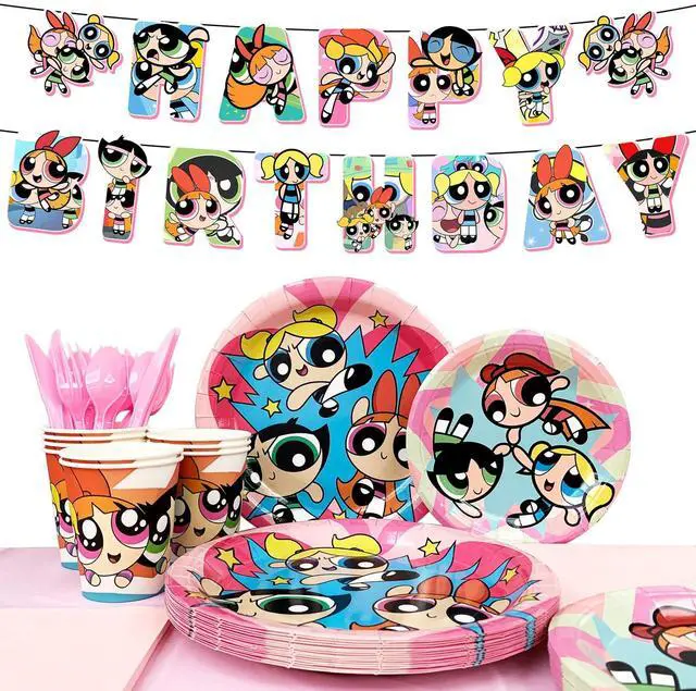Main image of 114 Pcs The Powerpuff Girls Birthday Party Tableware Set - The Powerpuff Girls Party Plates Napkins Cups Tablecloth & Birthday Banners for The Powerpuff Girls Theme Party Supplies Decor