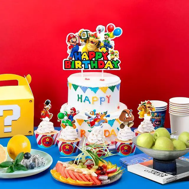 Alt view image 3 of 7 - Super Mario Cake Decorations,13pcs Mario Cake Toppers Set Includes 1 Mario Birthday Cake Topper & 12 Mario Bros Cake Topper, for Boys/Girls Kids Super Mario Birthday Decorations Supplies