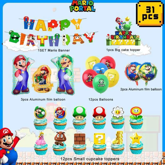 Alt view image 2 of 7 - M-arioo Birthday Party Supplies, 44pcs M-arioo Birthday Decorations Including Su-perr M-arioo Birthday Banner & M-arioo Balloons Cake Toppers etc Su-perr M-arioo Party Decorations for Boys/Girls Kids