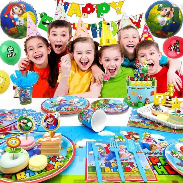 Alt view image 6 of 7 - Mario Birthday Party Supplies,115pcs Mario Party Decorations & Tableware Set - Super Mario Bros Balloons Banner & Mario Party Plates and Napkins Tablecloth etc Super Mario Party Supplies for Boys Kids