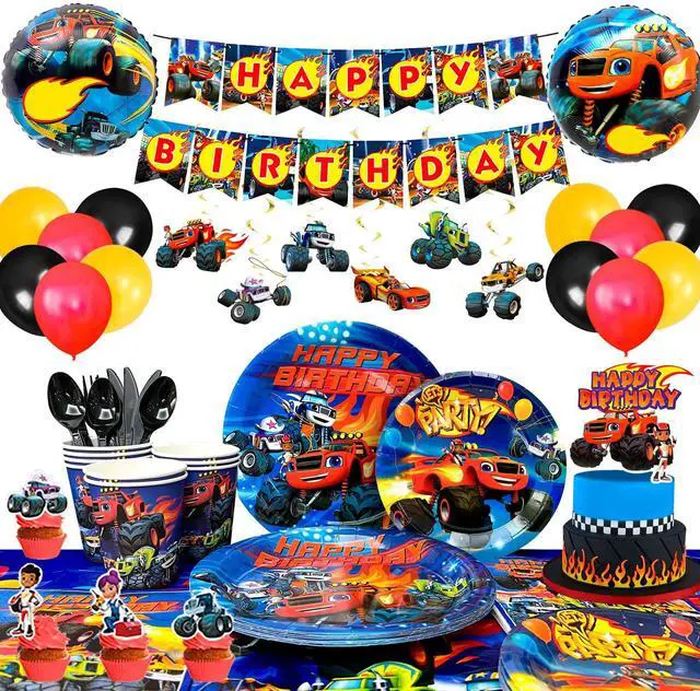 Main image of Blaze Birthday Party Supplies,119pcs Blaze and The Monster Machines Party Supplies-Blaze Plates and napkins Cups Table Cloth Banner Balloons Cake Topper ect Blaze Party Decorations for Boys Kids