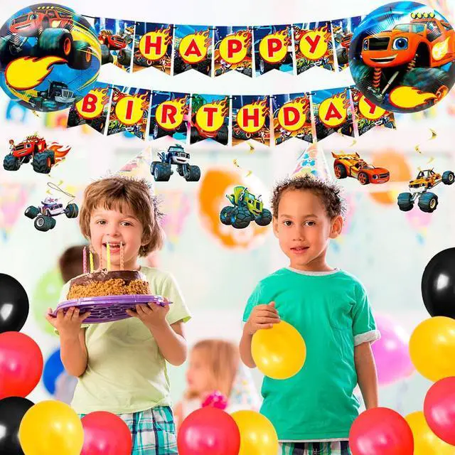 Alt view image 5 of 7 - Blaze Birthday Party Supplies,119pcs Blaze and The Monster Machines Party Supplies-Blaze Plates and napkins Cups Table Cloth Banner Balloons Cake Topper ect Blaze Party Decorations for Boys Kids
