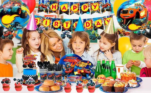 Alt view image 7 of 7 - Blaze Birthday Party Supplies,119pcs Blaze and The Monster Machines Party Supplies-Blaze Plates and napkins Cups Table Cloth Banner Balloons Cake Topper ect Blaze Party Decorations for Boys Kids
