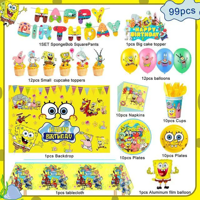 Alt view image 2 of 7 - SpongeBob Birthday Decorations, 99 Pcs SpongeBob Party Decorations & SpongeBob Party Tableware Set - SpongeBob Party Plates Cups Napkins Backdrop Balloon Banners etc SpongeBob Party Supplies