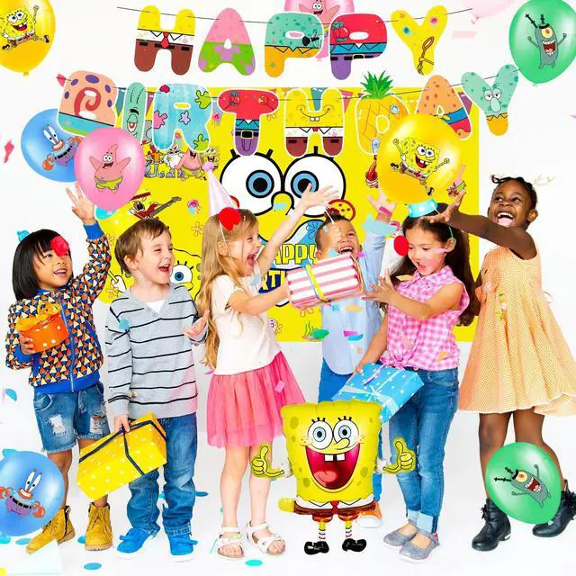 Alt view image 6 of 7 - SpongeBob Birthday Decorations, 99 Pcs SpongeBob Party Decorations & SpongeBob Party Tableware Set - SpongeBob Party Plates Cups Napkins Backdrop Balloon Banners etc SpongeBob Party Supplies