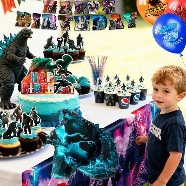 Alt view image 3 of 7 - Godzilla Party Decorations, 41 Pcs Godzilla Party Supplies Set- Godzilla Party Balloons Tablecloth and Godzilla Happy Birthday Banners and other Godzilla Birthday Party Decorations