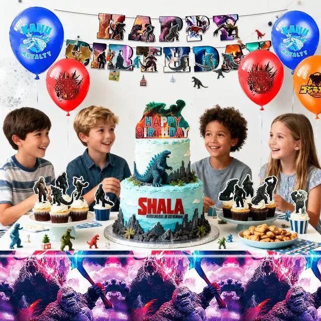 Alt view image 5 of 7 - Godzilla Party Decorations, 41 Pcs Godzilla Party Supplies Set- Godzilla Party Balloons Tablecloth and Godzilla Happy Birthday Banners and other Godzilla Birthday Party Decorations