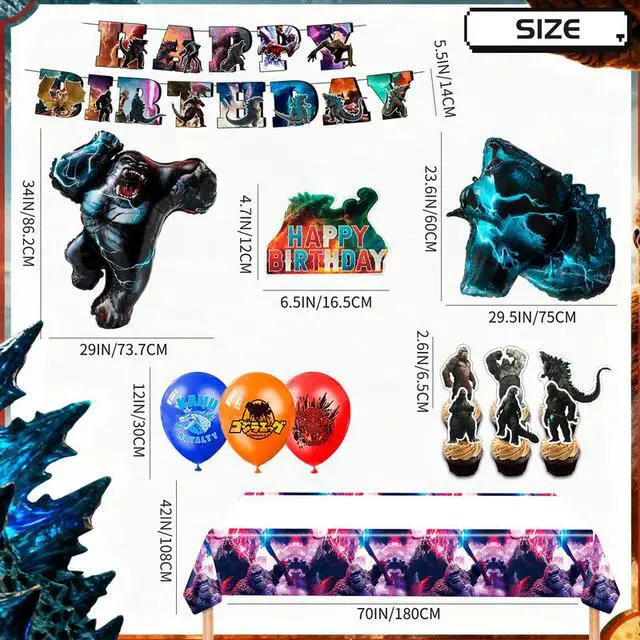 Alt view image 7 of 7 - Godzilla Party Decorations, 41 Pcs Godzilla Party Supplies Set- Godzilla Party Balloons Tablecloth and Godzilla Happy Birthday Banners and other Godzilla Birthday Party Decorations
