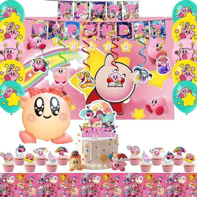 Main image of 35pcs Kirby Birthday Party Decorations, Kirby Party Supplies including Kirby Balloons,Kirby Banner Cake Toppers Tablecloth etc. Kirby Birthday Decorations for Boys/Girls