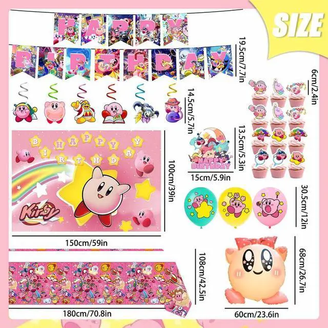 Alt view image 3 of 7 - 35pcs Kirby Birthday Party Decorations, Kirby Party Supplies including Kirby Balloons,Kirby Banner Cake Toppers Tablecloth etc. Kirby Birthday Decorations for Boys/Girls