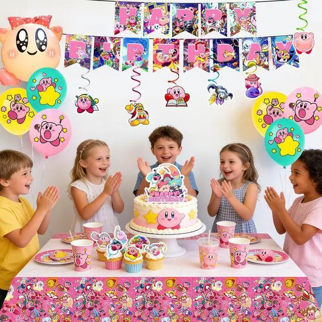 Alt view image 4 of 7 - 35pcs Kirby Birthday Party Decorations, Kirby Party Supplies including Kirby Balloons,Kirby Banner Cake Toppers Tablecloth etc. Kirby Birthday Decorations for Boys/Girls