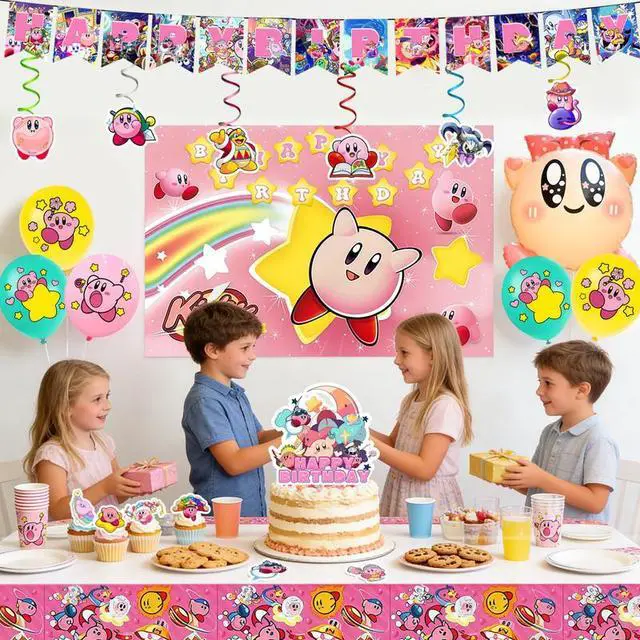 Alt view image 6 of 7 - 35pcs Kirby Birthday Party Decorations, Kirby Party Supplies including Kirby Balloons,Kirby Banner Cake Toppers Tablecloth etc. Kirby Birthday Decorations for Boys/Girls
