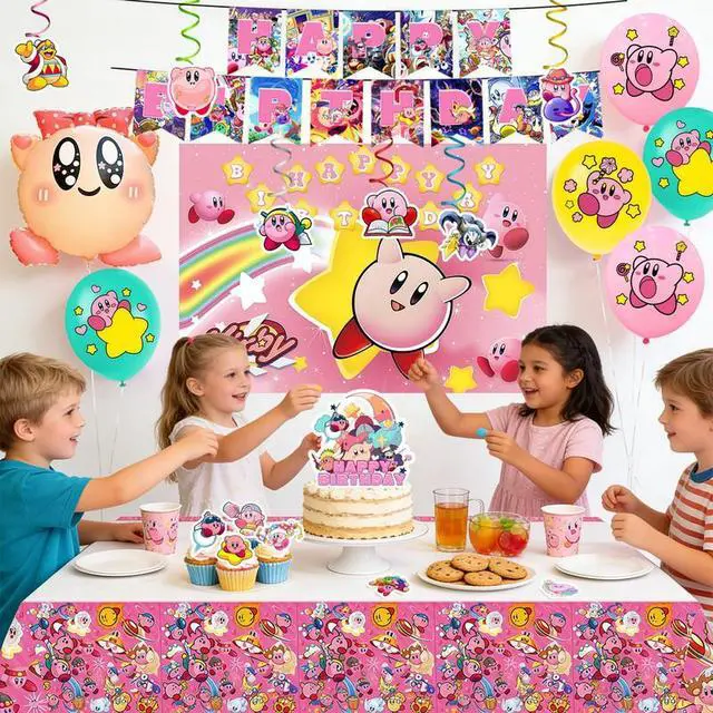 Alt view image 5 of 7 - 35pcs Kirby Birthday Party Decorations, Kirby Party Supplies including Kirby Balloons,Kirby Banner Cake Toppers Tablecloth etc. Kirby Birthday Decorations for Boys/Girls