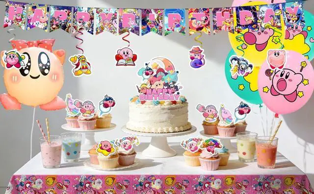 Alt view image 7 of 7 - 35pcs Kirby Birthday Party Decorations, Kirby Party Supplies including Kirby Balloons,Kirby Banner Cake Toppers Tablecloth etc. Kirby Birthday Decorations for Boys/Girls