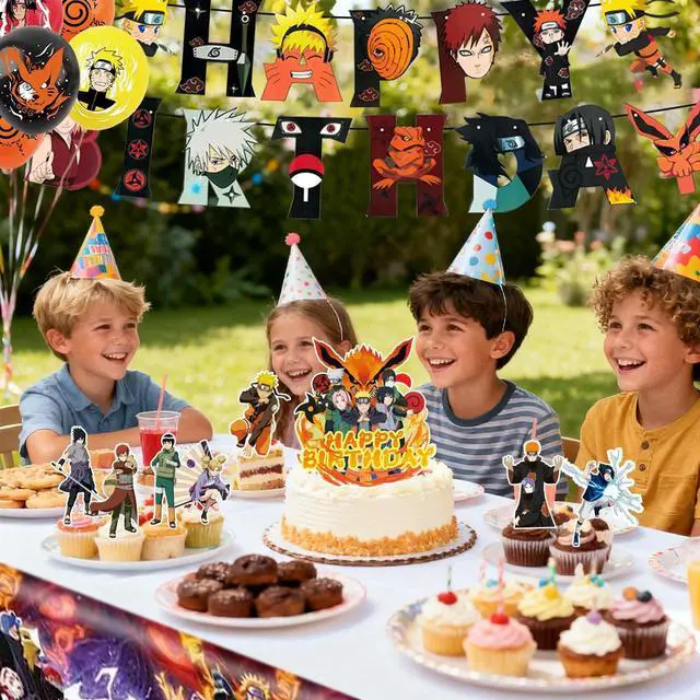 Alt view image 5 of 7 - Naruto Birthday Party Supplies, 29 Pcs Naruto Party Decorations Set, including Naruto Balloons Banners cupcake Toppers Tablecloth for Girls/Boys Naruto Birthday Decoration Supplies