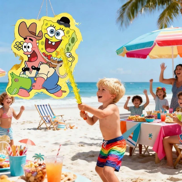 Alt view image 4 of 7 - SpongeBob SquarePants Piñata,SpongeBob Themed Party Pinata Bundle - SpongeBob Piñata Large,SpongeBob Party Games Blindfold & Party Pinata Stick etc SpongeBob Birthday Party Supplies for Boys/Girls