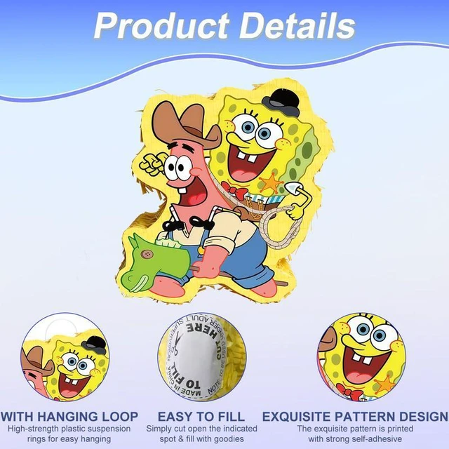 Alt view image 3 of 7 - SpongeBob SquarePants Piñata,SpongeBob Themed Party Pinata Bundle - SpongeBob Piñata Large,SpongeBob Party Games Blindfold & Party Pinata Stick etc SpongeBob Birthday Party Supplies for Boys/Girls