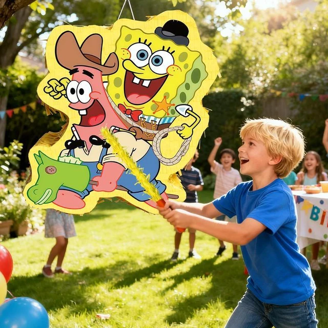 Alt view image 7 of 7 - SpongeBob SquarePants Piñata,SpongeBob Themed Party Pinata Bundle - SpongeBob Piñata Large,SpongeBob Party Games Blindfold & Party Pinata Stick etc SpongeBob Birthday Party Supplies for Boys/Girls