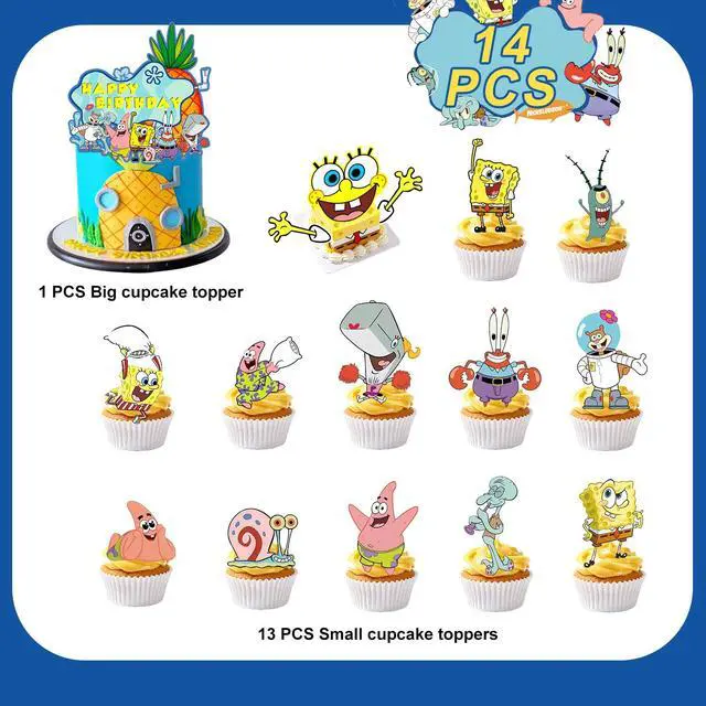 Alt view image 2 of 7 - SpongeBob Cake Toppers,14pcs SpongeBob Cake Decoration Set - SpongeBob Birthday Cake Toppers and SpongeBob Cupcake Toppers for SpongeBob SquarePants Birthday Party Supplies