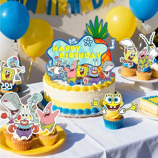 Alt view image 3 of 7 - SpongeBob Cake Toppers,14pcs SpongeBob Cake Decoration Set - SpongeBob Birthday Cake Toppers and SpongeBob Cupcake Toppers for SpongeBob SquarePants Birthday Party Supplies