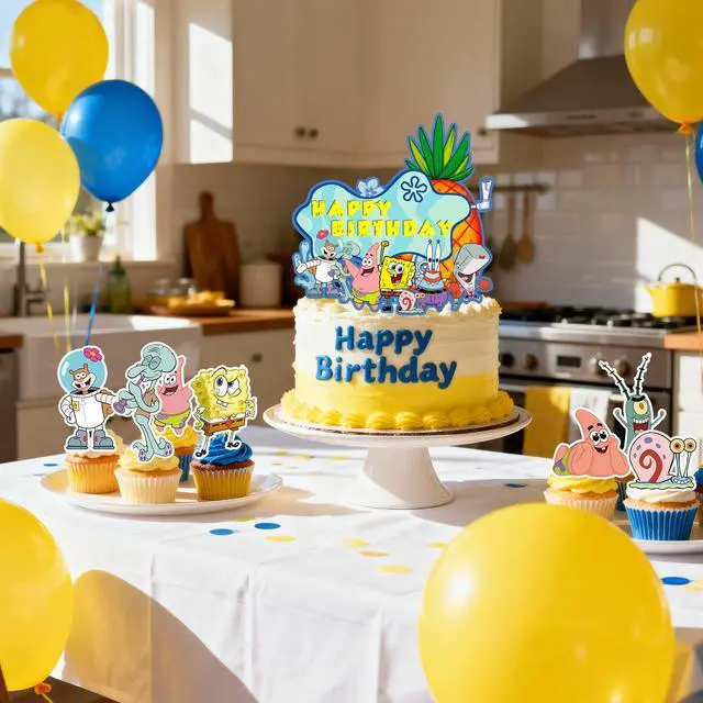 Alt view image 4 of 7 - SpongeBob Cake Toppers,14pcs SpongeBob Cake Decoration Set - SpongeBob Birthday Cake Toppers and SpongeBob Cupcake Toppers for SpongeBob SquarePants Birthday Party Supplies