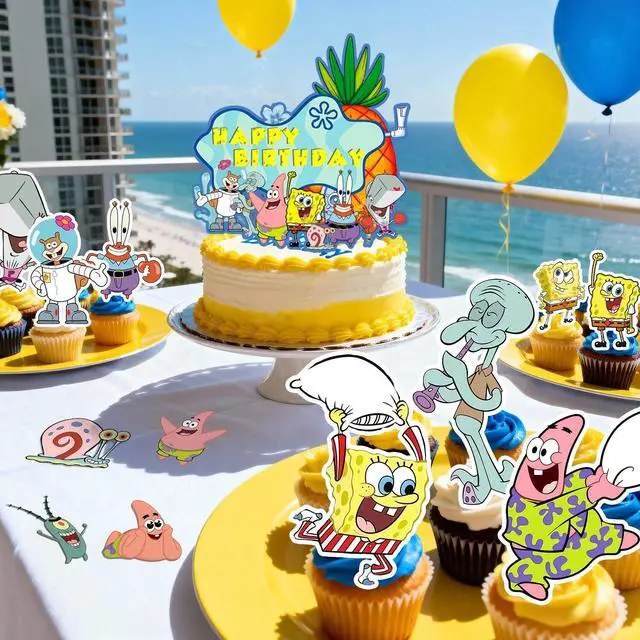 Alt view image 5 of 7 - SpongeBob Cake Toppers,14pcs SpongeBob Cake Decoration Set - SpongeBob Birthday Cake Toppers and SpongeBob Cupcake Toppers for SpongeBob SquarePants Birthday Party Supplies