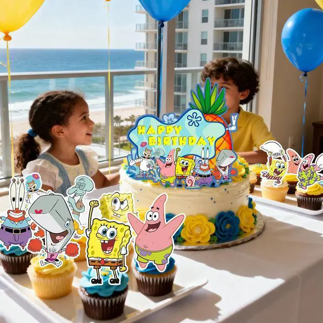 Alt view image 6 of 7 - SpongeBob Cake Toppers,14pcs SpongeBob Cake Decoration Set - SpongeBob Birthday Cake Toppers and SpongeBob Cupcake Toppers for SpongeBob SquarePants Birthday Party Supplies