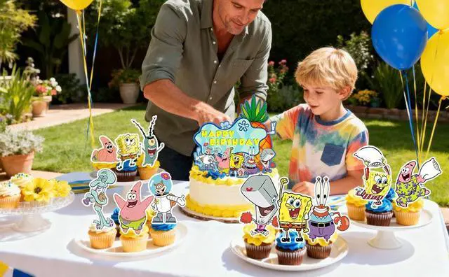 Alt view image 7 of 7 - SpongeBob Cake Toppers,14pcs SpongeBob Cake Decoration Set - SpongeBob Birthday Cake Toppers and SpongeBob Cupcake Toppers for SpongeBob SquarePants Birthday Party Supplies