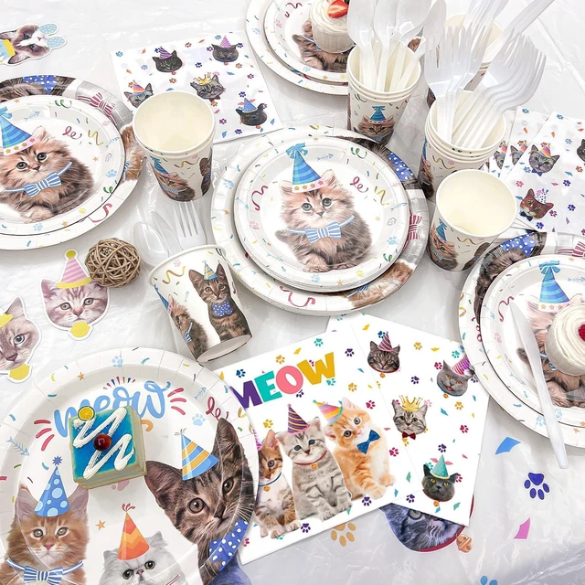 Alt view image 3 of 7 - Cat Birthday Party Supplies,167pcs Cat Birthday Decorations & Cat Theme Tableware Set-Cat Party Plates Napkins Tablecloth&Cat Birthday Banner Balloons etc Cat Themed Birthday Party Supplies for Girls