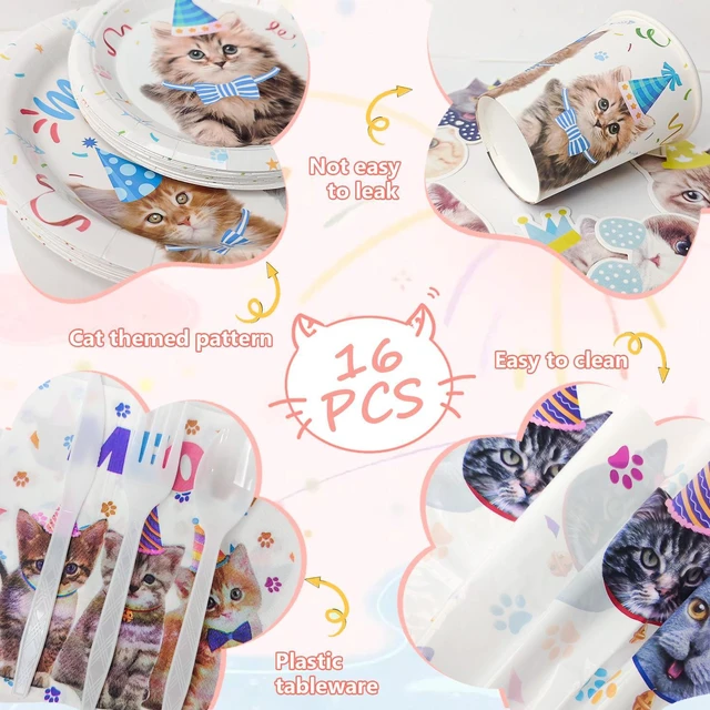 Alt view image 7 of 7 - Cat Birthday Party Supplies,167pcs Cat Birthday Decorations & Cat Theme Tableware Set-Cat Party Plates Napkins Tablecloth&Cat Birthday Banner Balloons etc Cat Themed Birthday Party Supplies for Girls