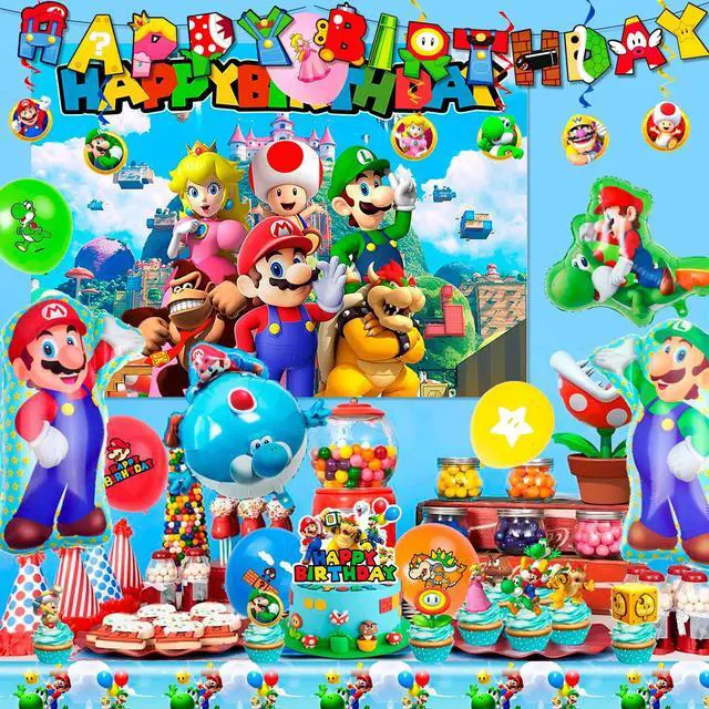 Alt view image 3 of 7 - Mario Birthday Party Supplies, 68pcs Super Mario Party Decorations Set- Super Mario Birthday Decorations Banner Backdrop Tablecloth & Mario Bros Balloons Cake Topper etc Super Mario Party Supplies